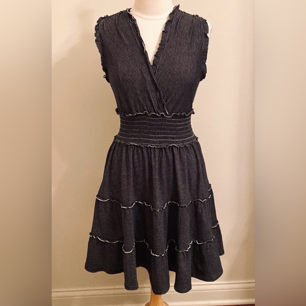 Max Studio Black White Striped M French Girl Boho Cottagecore Chic Tiered Dress